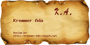 Kremmer Ada névjegykártya
